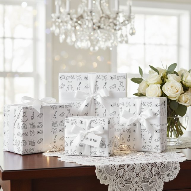 Papel De Presente Quebra de Presente no Dia de Casamento Chic (Timeless Wedding Icons Wrapping Paper)
