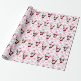 Papel De Presente Quebra de Presente Personalizada de Reindeer Rosa