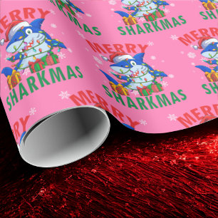 Papel De Presente Quebra de Presente Rosa do Tubarão papai noel Wr