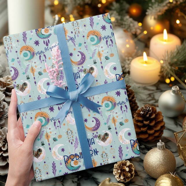 Papel De Presente Quebra Personalizada de Presente do Boho com Azul  (Criador carregado)