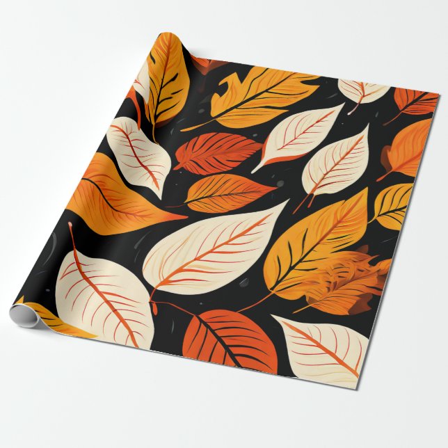 Papel De Presente Queda Flourando: Folhas Vibrantes do outono (Desenrolado)