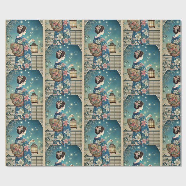 Papel De Presente quimono de verão e vaga-lumes (Aberto)