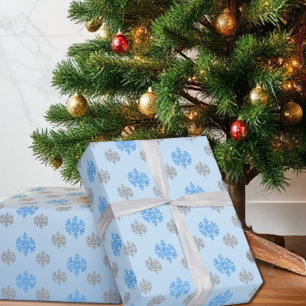 Papel De Presente Quinceañera Azul Gelado Prata Floco de Neve de Inv