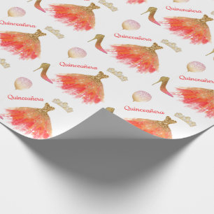 Papel De Presente Quinceañera Pink Dourado e Visto do Partido Laranj