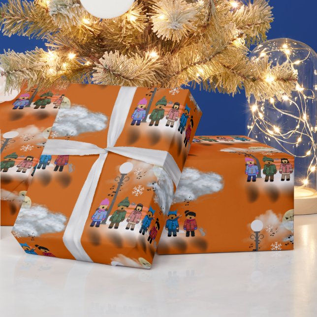 Papel De Presente Quintet festivo sobre o Natal Laranja Queimado (Feriados)