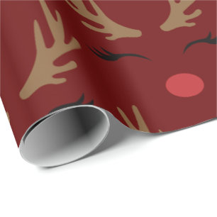Papel De Presente Quiristmas de renas bonitas de fundo vermelho