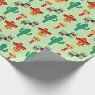 Papel De Presente Quirky Mexicano Cactus e Sombrero Patterno