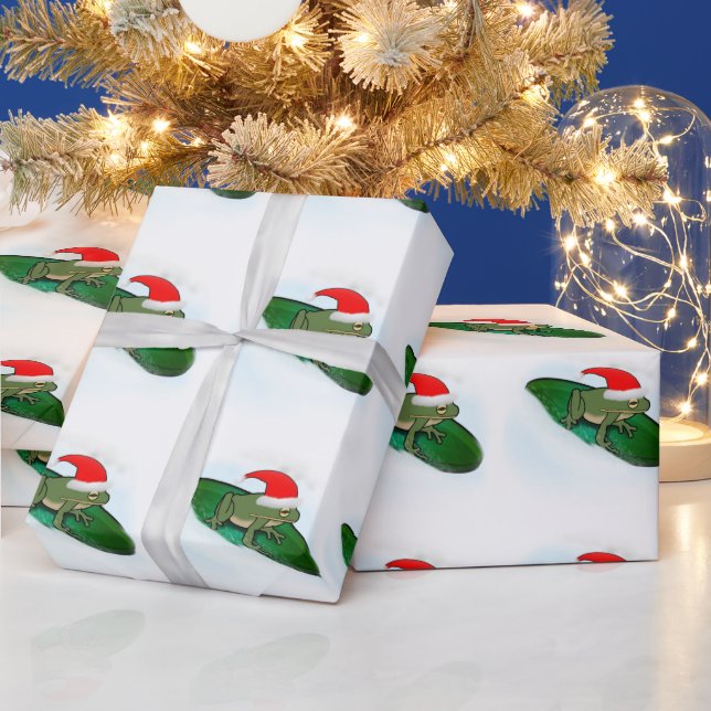 Papel De Presente Rã Atravessando a Neve com um Salto (Feriados)
