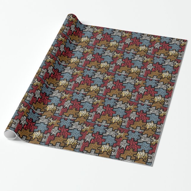 Papel De Presente RAB Rockabilly Estampa Animal Puzzle (Desenrolado)