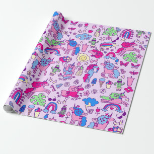 Papel De Presente rabisco arco-íris unicorn pegasus
