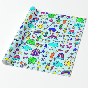 Papel De Presente rabisco do abacaxi do cacto do arco-íris