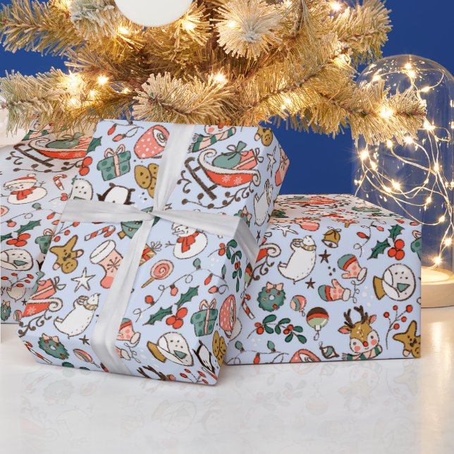 Papel De Presente Rabiscos Ditsy de Natal  (Feriados)