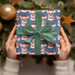 Papel De Presente Raças de Cães Chihuahua Azul Natal Aquarela<br><div class="desc">Raças de Cães Chihuahua Natal Aquarela apresenta uma bela aquarela de um Pastor Alemão com um chapéu de Papai Noel vermelho e um cachecol de Natal vermelho, e fundo azul com estrelas coloridas em aquarela.</div>