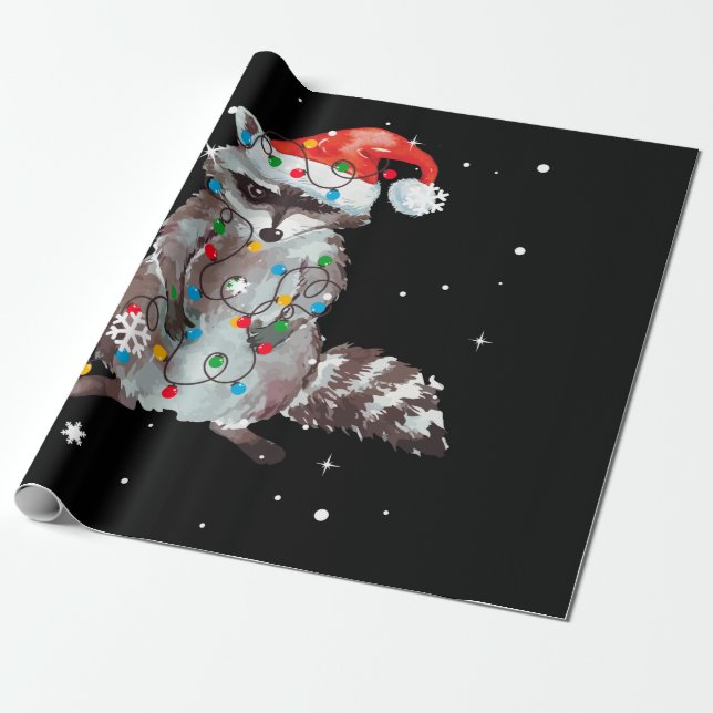 Papel De Presente Raccoon Christmas Tree Lights Pajama Racoon Lover (Desenrolado)