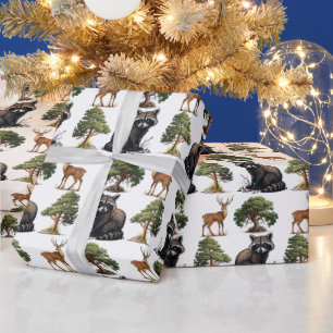 Papel De Presente Raccoon e Deer Woodland