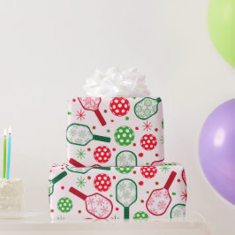 Papel De Presente Racetes de Pickleball Vermelhas e Verdes de Natal 