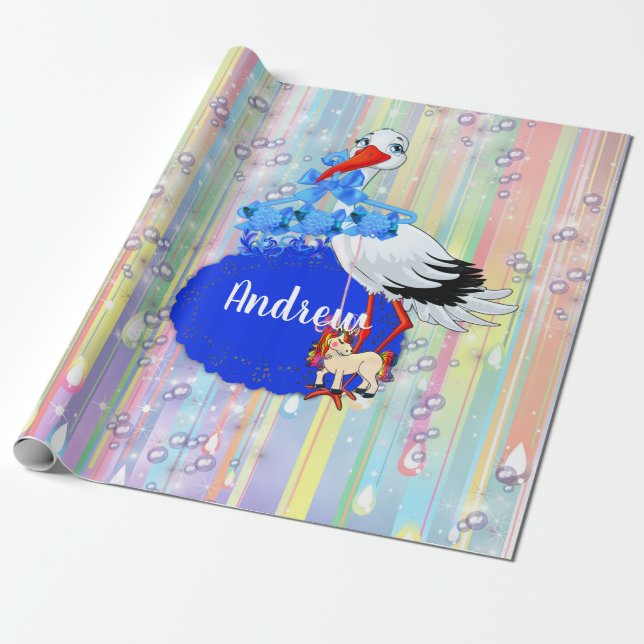 Papel De Presente Rainbow Baby Boy & Stork (Desenrolado)