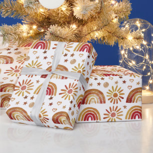 Papel De Presente Rainbow Boho Aniversário Chá de fraldas Sexo Neutr