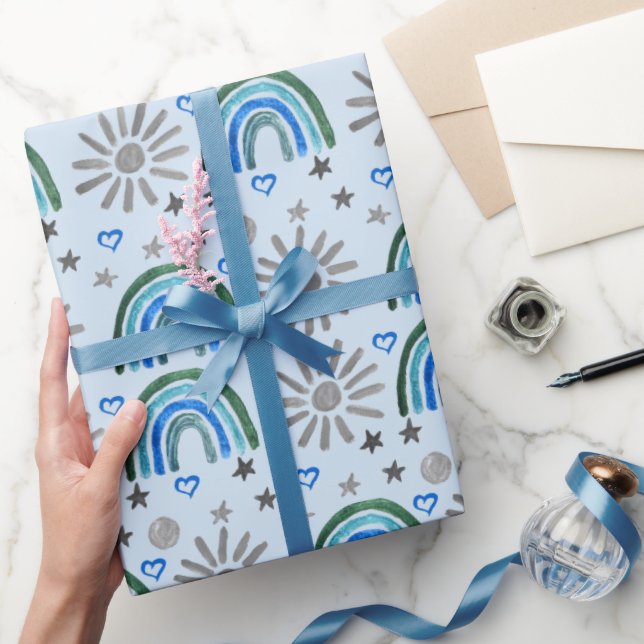 Papel De Presente Rainbow Boho - Chá de fraldas de aniversário (Presentear)