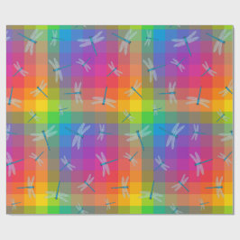Papel De Presente Rainbow Check with Dragonflies