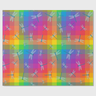 Papel De Presente Rainbow Check with Dragonflies