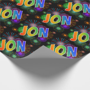 Papel De Presente Rainbow First Name "JON" + Fireworks
