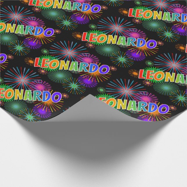 Papel De Presente Rainbow First Name "LEONARDO" + Fireworks (Ponta)