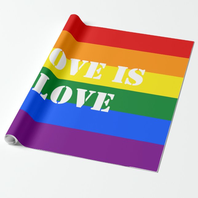Papel De Presente Rainbow Flag Orgulho gay LGBTQ Love is Love (Desenrolado)