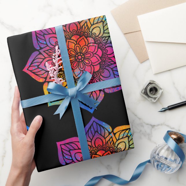 Papel De Presente Rainbow Flower Mandala (Presentear)