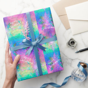 Papel De Presente Rainbow Fractal Tie-Dye Snowflake Felry Natal Feli