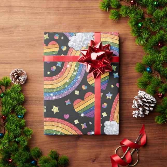 Papel De Presente Rainbow Glitter | LGBTQ+ (Presente de Natal)