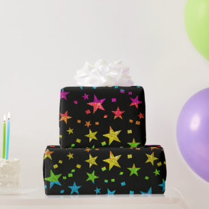 Papel De Presente Rainbow Glitter Stars Casou Aniversário de Natal