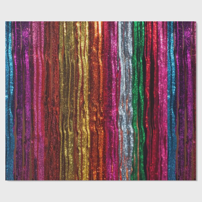 Papel De Presente Rainbow Glitter Tinsel Strands PartyWrapping Paper (Aberto)