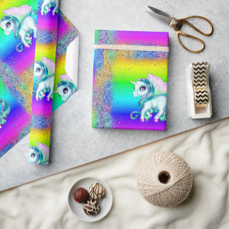 Papel De Presente Rainbow Glitter Unicorns