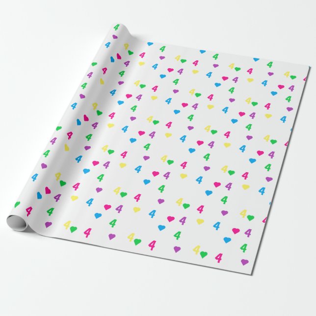 Papel De Presente Rainbow Hearts 4º aniversário (Desenrolado)