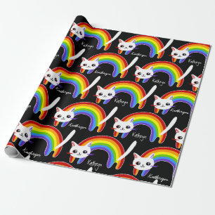 Papel De Presente Rainbow Kitty Cat Personalizado