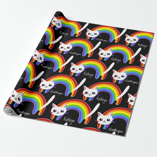 Papel De Presente Rainbow Kitty Personalizado (Desenrolado)