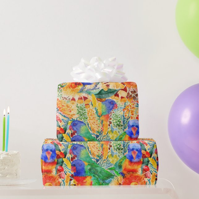 Papel De Presente Rainbow Lorikeet Garden (Presentes para festas)
