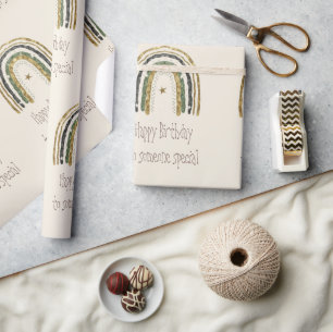 Papel De Presente Rainbow Pink Feliz Aniversário Dourado Alguém Espe