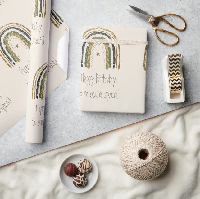 Papel De Presente Rainbow Pink Feliz Aniversário Dourado Alguém Espe (Artesanato)