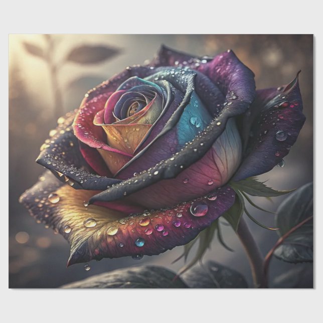 Papel De Presente Rainbow Rose Wrapping Paper — Elegant Multicolor  (Aberto)