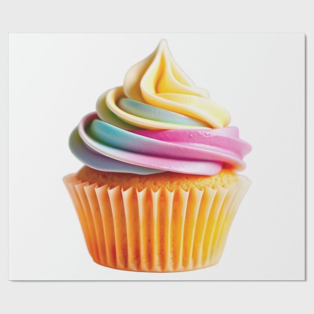 Papel De Presente Rainbow Swirl Cupcake with Colorful Wrapper (Aberto)