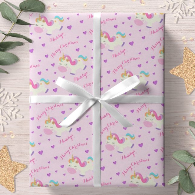 Papel De Presente Rainbow Unicorn Natal Rosa (Criador carregado)