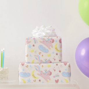 Papel De Presente Rainbow Unicorn Pastel Cheerful