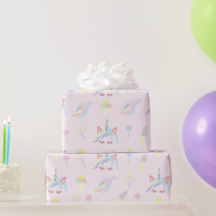 Papel De Presente Rainbow Unicorn Pastel Cute
