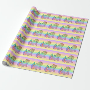 Papel De Presente Rainbow Unicorn Pastel Striped