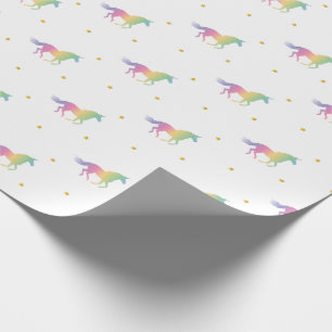 Papel De Presente Rainbow Unicorns e Dourado padrão de estrelas