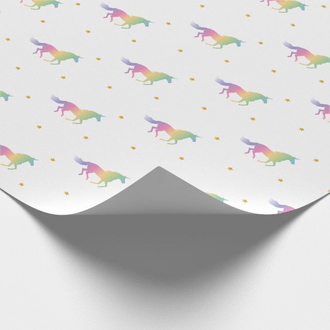 Papel De Presente Rainbow Unicorns e Dourado padrão de estrelas (Ponta)