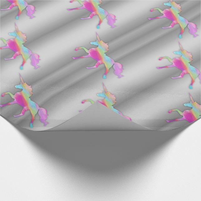 Papel De Presente Rainbow Unicorns em Prata (Ponta)