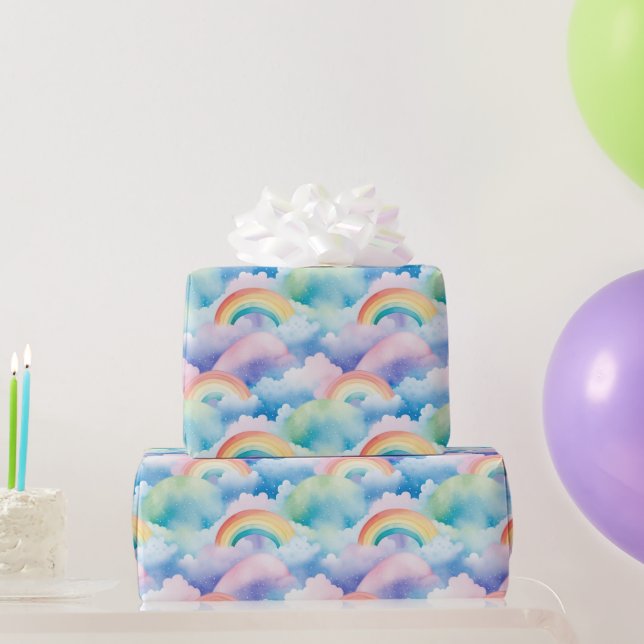 Papel De Presente  Rainbows and Clouds (Presentes para festas)